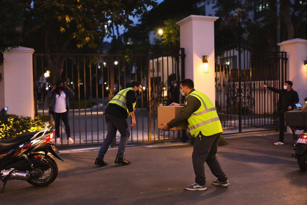 外卖骑手与小区保安爆发激烈冲突,外卖平台深夜发布声明回应,网友评论两极分化 外卖骑手与小区保安在小区门口发生激烈冲突的现场